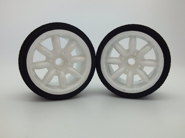 White Bearing Front Minilite Wheels and Tyres Trued and Glued