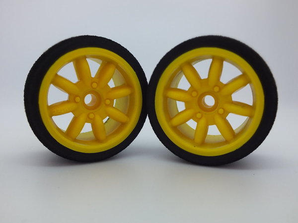 Yellow Bearing Front Minilite Wheels and Tyres Trued and Glued