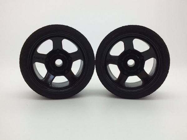 Black 5 Spoke Wheels and Tyres Trued and Glued